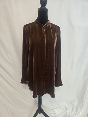 Eileen Fisher Brown Velvet Button-Down Tunic